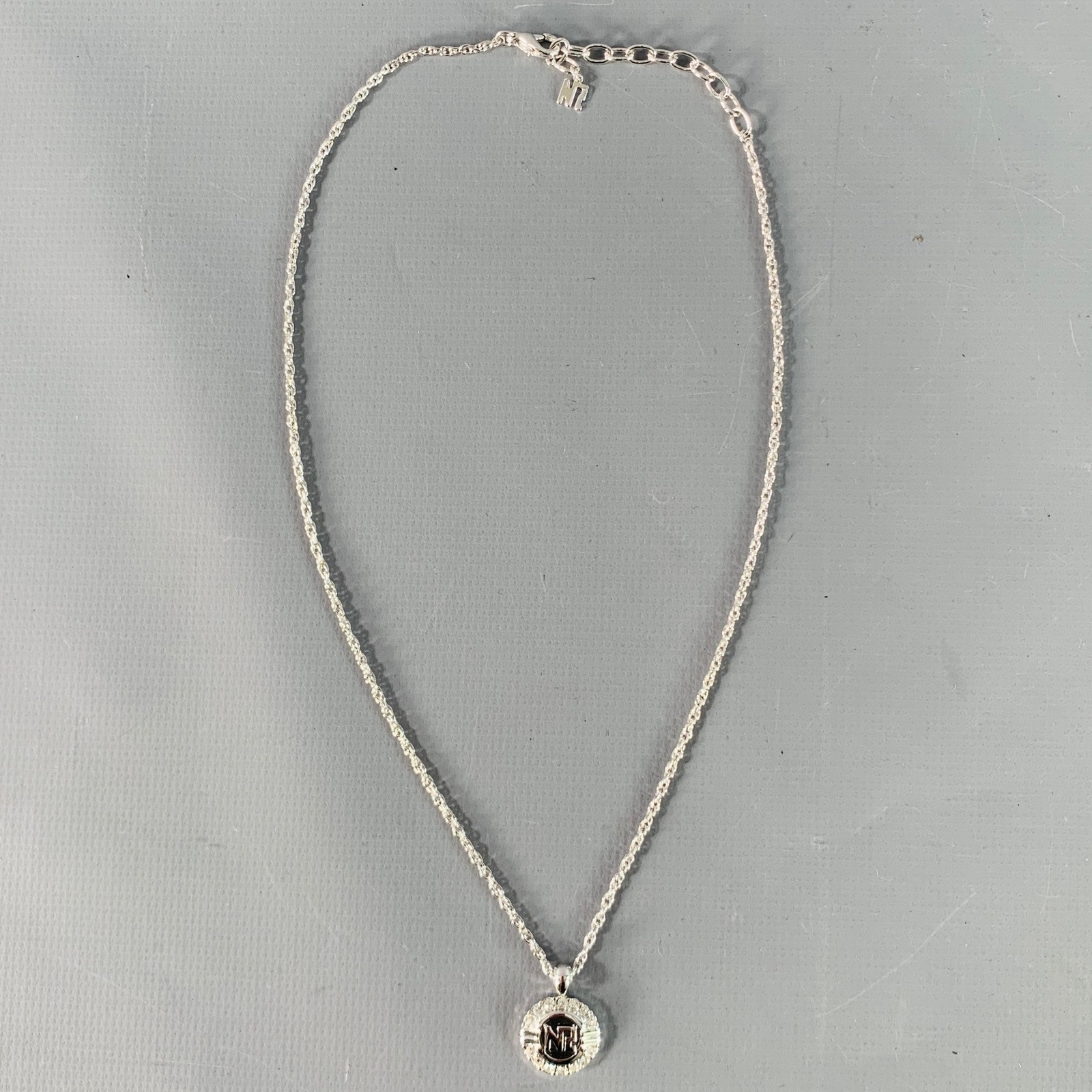 Nina Ricci Silver Chain Link Metal Monogram Pendant Necklace 202$